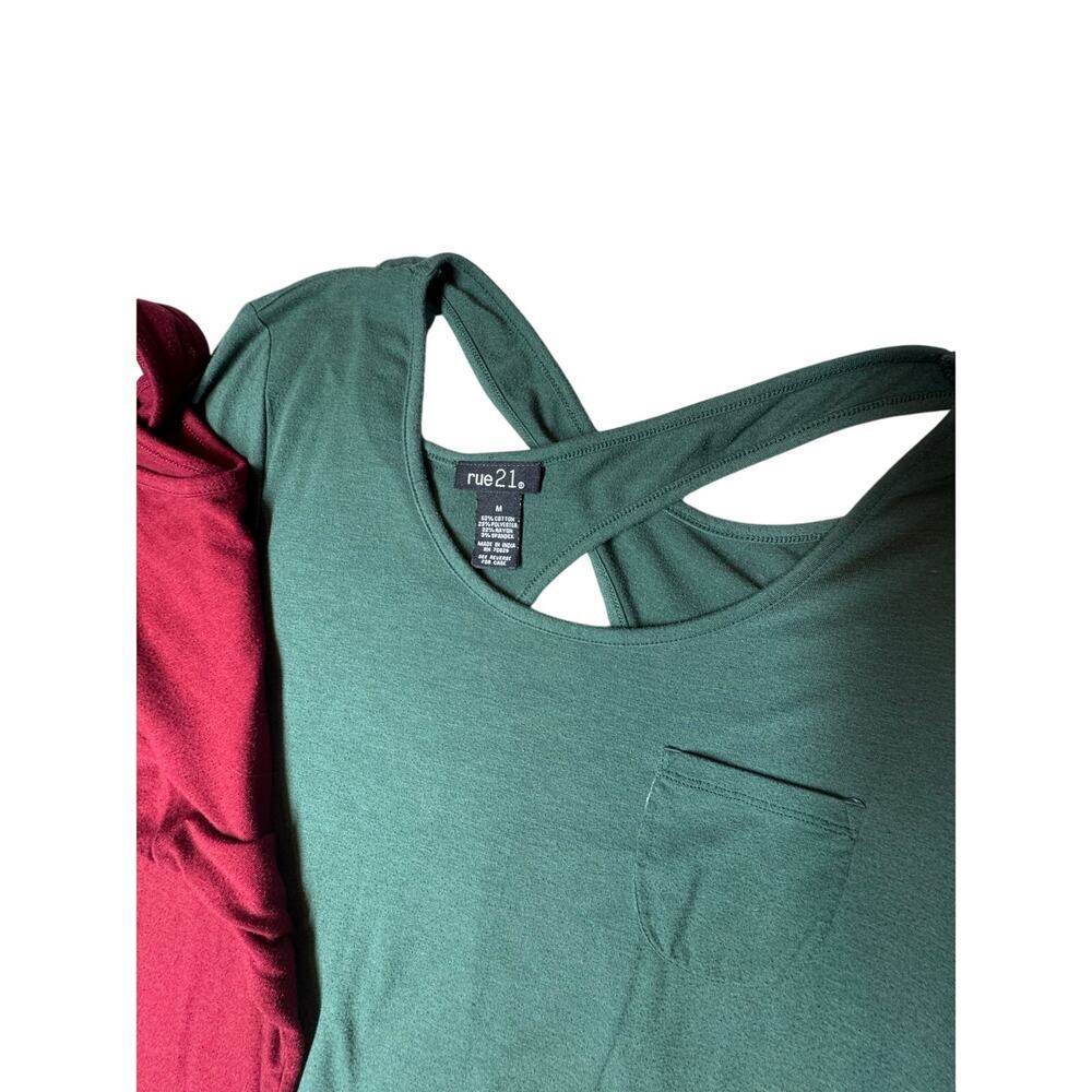 RUE 21 LOT OF 2 CROSS BACK TEES MAROON AND GREEN SIZE MEDIUM